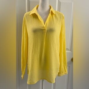 Chicos Women Long sleeve V neck Collared Shirt Textures Fabric Cotton 1 (M)